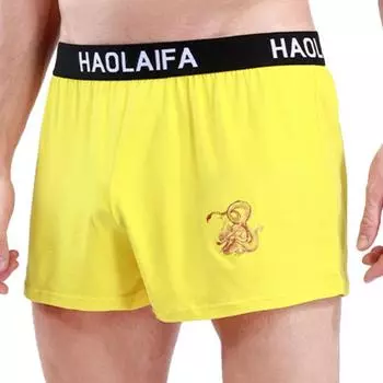 Мужские трусы с рисунком дракона, боксеры с широким поясом для мужчин, нижнее белье со средней посадкой, шорты, трусы Год Дракона M жёлтый