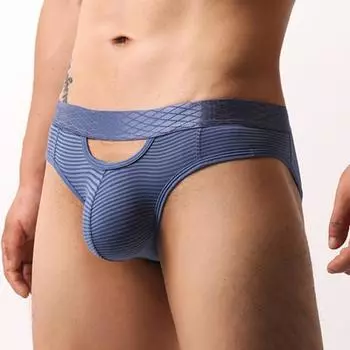 Мужские трусы-слипы, высокая эластичность, облегающий крой, однотонные, с полосатым принтом, дышащее сетчатое белье, гладкая обработка, низкая посадка L