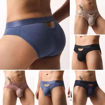 Мужские трусы-слипы, высокая эластичность, облегающий крой, однотонные, с полосатым принтом, дышащее сетчатое белье, гладкая обработка, низкая посадка L