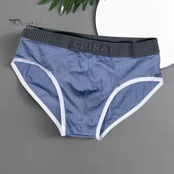 Мужские трусы со средней талией, эластичные, мягкие, дышащие, антисептические, U-образные, выпуклые, в полоску, контрастного цвета, повседневные мужские трусы XL синий
