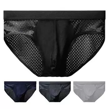 Мужские трусы средней посадки с эластичной талией, сетчатые, сшитые из ледяного шелка, дышащие, однотонные XL
