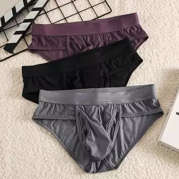 Мужские трусы средней посадки с боковым разрезом, плотно облегающие, однотонные, из ледяного шелка, тонкие, прозрачные, дышащие, гладкое нижнее белье M
