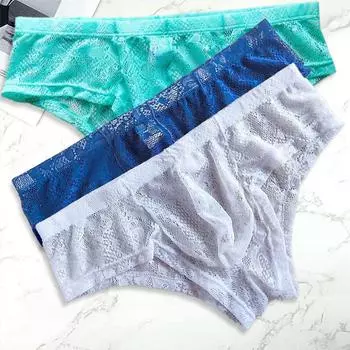 Мужские трусы-стринги с низкой посадкой, сексуальное нижнее белье, ультратонкие, с выпуклым мешочком, кружевные брифы XXXL