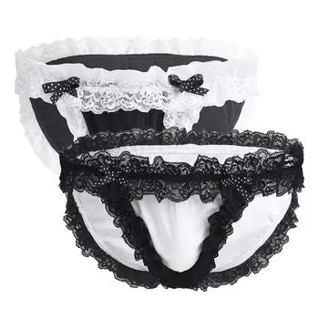 Мужские трусы Трусы Нижнее белье Атласные кружевные трусики-стринги с бантом Трусики Трусы M