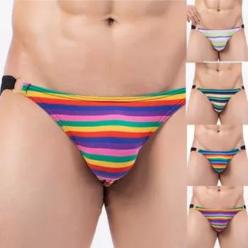 Мужские трусы в цветную полоску, модное нижнее белье, персонализированные трусики с обручем с низкой талией, трусы, закрывающие ягодицы M