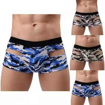Мужские трусы в камуфляжную полоску, модное нижнее белье, персонализированные трусики со средней талией, закрывающие ягодицы XL