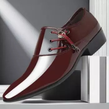 Мужские туфли большого размера из блестящей кожи: Острый носок в деловом и свадебном стиле (Размеры 45-48) 45 коричневый