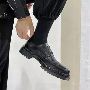 Мужские туфли Brock, дышащие, деловые, молодежные, в британском стиле, универсальные, кожаные, 1376-T 38 чёрный