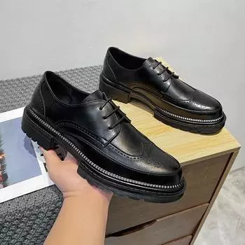 Мужские туфли Brock, дышащие, деловые, молодежные, в британском стиле, универсальные, кожаные, 1376-T 38 чёрный