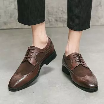 Мужские туфли-броги из кожи в стиле ретро, деловые туфли для офиса, смокинги, свадебные блейзеры, туфли-седла, большие размеры EU: 38 чёрный