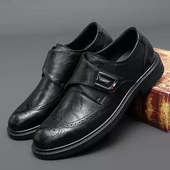 Мужские туфли-броги, свадебные туфли-лоферы, стильные туфли с острым носком и пряжкой на ремне для мужчин Zapatos Hombre 6.5