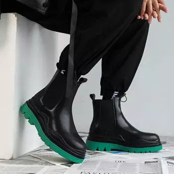 Мужские туфли Chelsea Elevator на толстой подошве, черные, с круглым носком, увеличивающие рост, уличные байкерские ботинки в стиле панк EU:38 чёрный