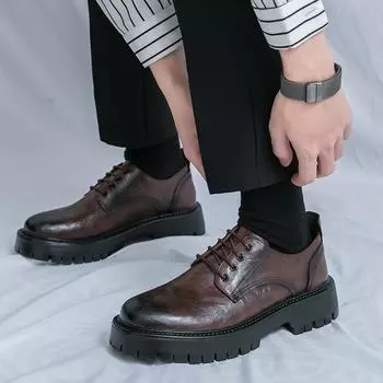 Мужские туфли черные из искусственной кожи, туфли-оксфорды на шнуровке, удобные, нескользящие, для отдыха на природе, элегантные, джентльменские, простые, британского стиля, свадебные туфли для мужчин 6.5