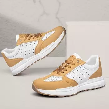 Мужские туфли цвета хаки, новинка 2024 года, повседневные кроссовки на толстой подошве со шнуровкой, универсальные кожаные туфли-маффины, мужская обувь для досок 38 серый