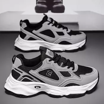 Мужские туфли Daddy 2025 года, новые мужские повседневные спортивные туфли, модные, универсальные, на толстой подошве, нескользящие и износостойкие, сетчатые туфли 39