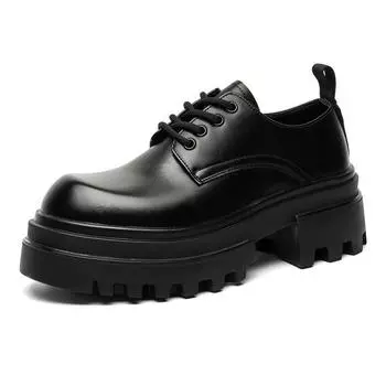 Мужские туфли дерби из черной кожи на толстой подошве, увеличивающие рост - Британский стиль, 2024 43 чёрный