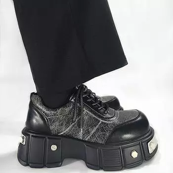 Мужские туфли дерби из коровьей кожи на толстой подошве — модные британские черные, визуально увеличивающие рост, повседневные кожаные туфли Niche Vibe 44