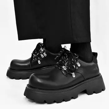 Мужские туфли Дерби на толстой подошве, классические, минималистичные, британского стиля, деловые, вечерние, свадебные, черные, универсальные, молодежные, для взрослых, повседневные туфли 38 чёрный