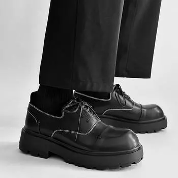 Мужские туфли Дерби на толстой подошве. Новый стиль модного дизайнера. Классика для активного отдыха. Модные вечерние туфли. Черные универсальные повседневные туфли для молодежи. 38 чёрный