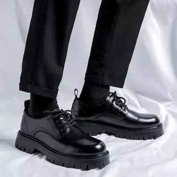Мужские туфли дерби на толстой подошве в модном британском стиле для отдыха на открытом воздухе, для деловых вечеринок, для повседневного офиса, черные классические свадебные туфли 38 чёрный