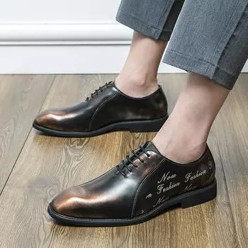 Мужские туфли-дерби в стиле ретро из бронзовой кожи, деловые туфли для офиса, свадебные блейзеры, туфли-седла, большие размеры EU: 38 чёрный