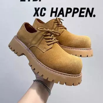 Мужские туфли Derby на толстой подошве, качественный минималистский стиль, для отдыха на природе, вечеринок, повседневные, красивые, на толстой подошве, для молодежи 38 коричневый