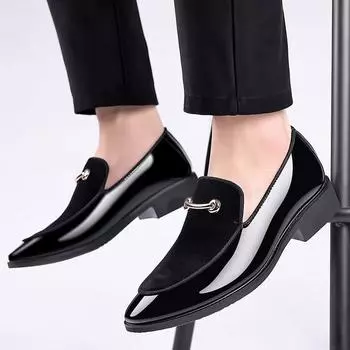 Мужские туфли для деловых мужчин, зимние дышащие туфли из бархата, теплые, черные, с круглым носком, свадебные туфли 6.5 чёрный