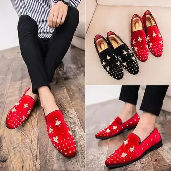 Мужские туфли для курения с заклепками, лоферы, красные модельные удобные топсайдеры, вечерние смокинги для вождения, замшевые туфли для танцев и дискотеки EU:46