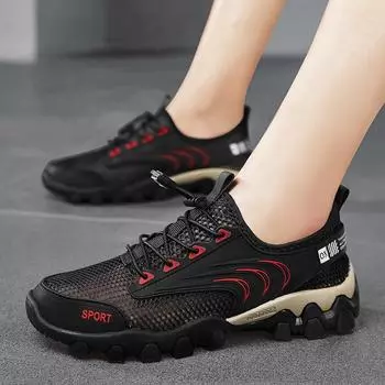 Мужские туфли для вождения на плоской подошве, повседневные походные туфли, летние, больших размеров, для отдыха на природе, водонепроницаемые, противоскользящие EU: 38 чёрный