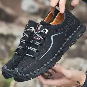 Мужские туфли для вождения, удобные туфли на плоской подошве, черные повседневные туфли, летние туфли ручной работы для походов на открытом воздухе, большие размеры EU: 38 чёрный