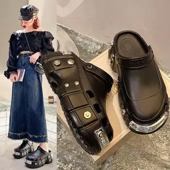 Мужские туфли двойного назначения Z Black Dual-Purpose с толстой нескользящей подошвой - Heightening Paris Hole Slip-On Летняя пляжная обувь 36/37 белый