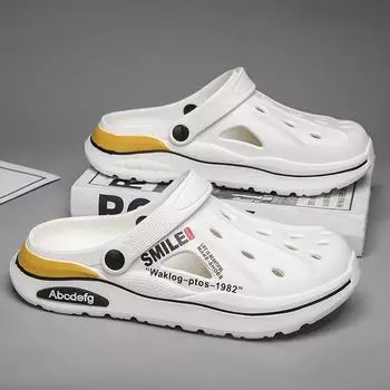 Мужские туфли Hole 2024 года, новые летние пляжные сандалии на платформе, мужская спортивная одежда, износостойкие тапочки двойного назначения для вождения 39 чёрный