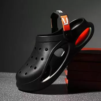 Мужские туфли Hole Shoes 2025 года, новые летние пляжные сандалии на платформе, мужская спортивная одежда, износостойкие пляжные тапочки 39 чёрный