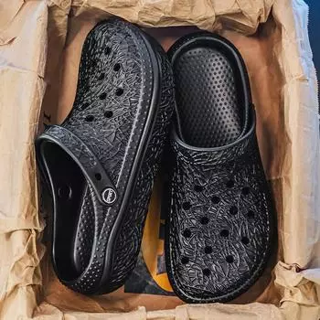 Мужские туфли Hole Shoes 2025 года, новые летние пляжные сандалии на платформе, мужская спортивная одежда, износостойкие пляжные тапочки 40 чёрный
