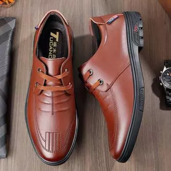 Мужские туфли Hy woodpecker из натуральной коровьей кожи в британском стиле, повседневные мужские кожаные туфли высокого класса, мягкая кожаная подошва, нескользящая и износостойкая 38 чёрный