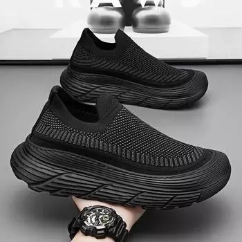 Мужские туфли из кокоса, легкие дышащие носки на платформе, мужские туфли Old Dad, корейские трендовые повседневные ленивые мужские кроссовки 39 чёрный