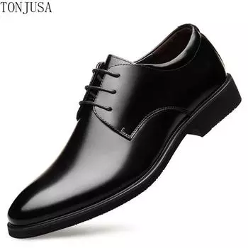 Мужские туфли из коровьей кожи с резиновой подошвой, офисные деловые модельные туфли на плоской подошве, деловая свадебная модная роскошная весенне-осенняя обувь 38 чёрный
