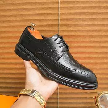 Мужские туфли из кожи большого размера, весенние, на блочном каблуке, с тиснением под крокодила, деловые повседневные, с острым носком, модные туфли стилиста 38