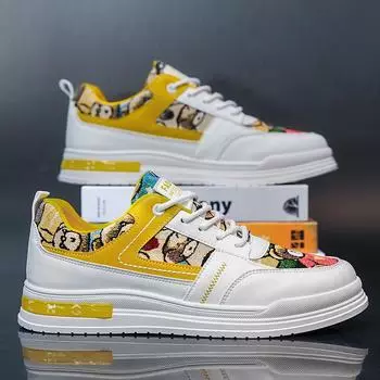 Мужские туфли из кожи, цвет поверхности соответствует мультяшному медведю, дышащие, кроссовки в студенческом стиле, повседневные, с низким верхом, на шнуровке, спортивные, прилив 39