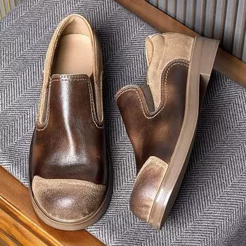 Мужские туфли из кожи, деловые повседневные туфли, мужские туфли с одной педалью и круглым носком, фирменные туфли, мужские мокасины ручной работы на плоском каблуке Tide 38 коричневый