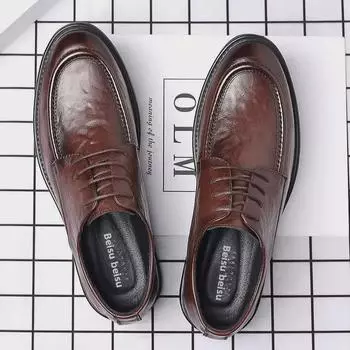 Мужские туфли из кожи ручной работы на весну и осень — деловой, повседневный, свадебный, британский и корейский стили 38 чёрный