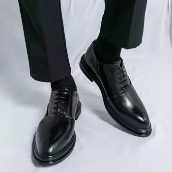Мужские туфли из кожи с острым носком Минималистичный и универсальный стиль Повседневные деловые мужские туфли для вечеринок на открытом воздухе Модная британская обувь 38 чёрный