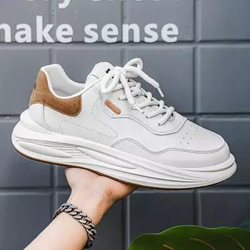 Мужские туфли из кожи, водонепроницаемые, на толстой подошве, 2025, новые маленькие белые туфли, весна-осень, спортивная повседневная обувь для мужчин 39 чёрный