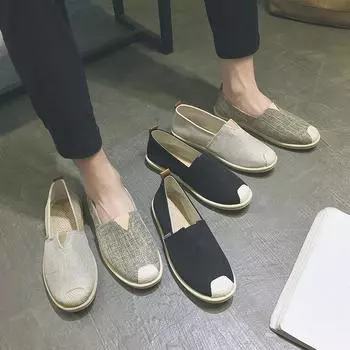 Мужские туфли из льняного холста с одной педалью, универсальные ленивые туфли с приливом, дышащие, повседневные, шапочки для мужчин 38