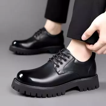 Мужские туфли из лакированной кожи в британском стиле, повседневные туфли-оксфорды класса люкс с толстой подошвой для мужчин, прогулочные туфли для вождения 38 чёрный