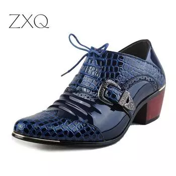 Мужские туфли из лакированной кожи в британском стиле с острым носком, увеличивающие рост на 5 см, классические мужские туфли из кожи Оксфорд 6 чёрный