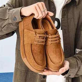 Мужские туфли из матовой коровьей кожи с широким носком: Удобные, дышащие, с подкладкой из свиной кожи, дезодорирующие и впитывающие пот - 3779 42 хаки