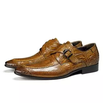 Мужские туфли из натуральной кожи Buckle Munch, модные мужские туфли из натуральной кожи, деловые повседневные туфли с одной педалью, кожаные туфли больших размеров 39 коричневый
