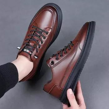 Мужские туфли из натуральной кожи черного коричневого цвета, дышащие, трендовые, повседневные, с круглым носком, дизайнерские, с неглубоким носком, размер 38-44 39