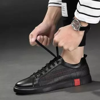 Мужские туфли из натуральной кожи для ходьбы, повседневные, для поездок на работу, мокасины, повседневные спортивные мокасины, кроссовки, весенняя молодежная обувь, последние тенденции 36 чёрный